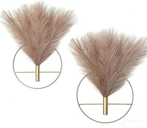 EMINGSKY 2 Pcs Boho Wall Decor - Gold Metal Wall Art with Artificial Pampas, Circular Hanging Display Stands for Living Room Bedroom (Gold Round) in Saudi Arabia