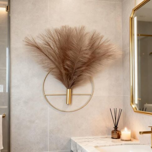 EMINGSKY 2 Pcs Boho Wall Decor - Gold Metal Wall Art with Artificial Pampas, Circular Hanging Display Stands for Living Room Bedroom (Gold Round) in Saudi Arabia