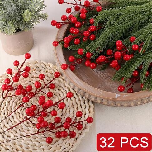 20-Pack Artificial Red Berry Stems, 6.5 Inch Holly Picks for Xmas DIY Holiday Decor in Saudi Arabia