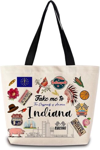 Take Me To Indiana Tote Bag Reusable Grocery Bags Aesthetic Shopping Shoulder Handbag with Interior Pocket Lightweight & Washable Stylish Indiana Travel Present for Women in Saudi Arabia