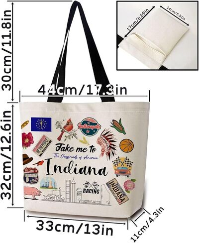 Take Me To Indiana Tote Bag Reusable Grocery Bags Aesthetic Shopping Shoulder Handbag with Interior Pocket Lightweight & Washable Stylish Indiana Travel Present for Women in Saudi Arabia