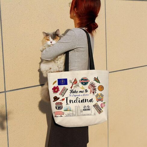 Take Me To Indiana Tote Bag Reusable Grocery Bags Aesthetic Shopping Shoulder Handbag with Interior Pocket Lightweight & Washable Stylish Indiana Travel Present for Women in Saudi Arabia