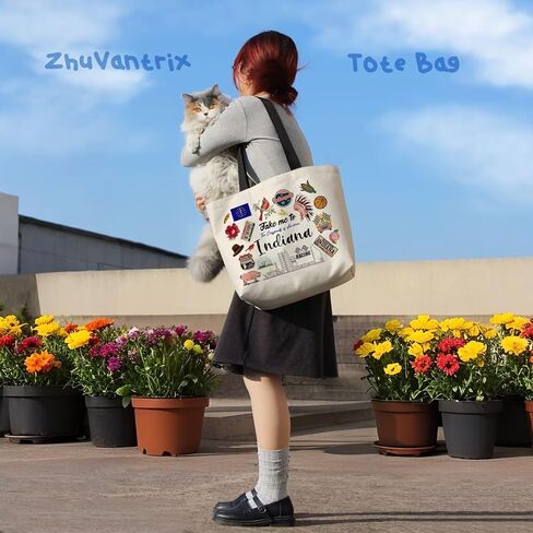Take Me To Indiana Tote Bag Reusable Grocery Bags Aesthetic Shopping Shoulder Handbag with Interior Pocket Lightweight & Washable Stylish Indiana Travel Present for Women in Saudi Arabia