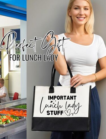 InnoBeta Lunch Lady Gifts for Women Canvas Tote Bag on Lunch Lady Appreciation Day, Tote with Top Zipper Closure and Shoulder Strap in Saudi Arabia