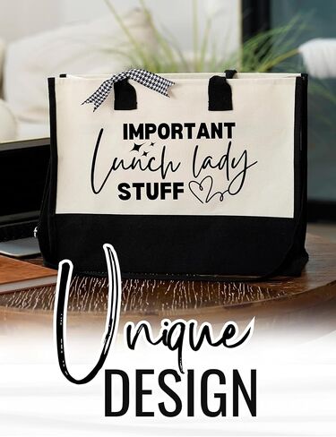 InnoBeta Lunch Lady Gifts for Women Canvas Tote Bag on Lunch Lady Appreciation Day, Tote with Top Zipper Closure and Shoulder Strap in Saudi Arabia