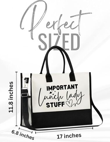 InnoBeta Lunch Lady Gifts for Women Canvas Tote Bag on Lunch Lady Appreciation Day, Tote with Top Zipper Closure and Shoulder Strap in Saudi Arabia