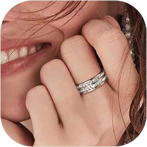 Dazzling Cubic Zirconia Band Ring for Women, Hypoallergenic Stainless Steel Titanium Women Finger Thumb Ring in Silver/Gold Tone, Wedding Eternity Band Infinity Love Ring for Her in Saudi Arabia