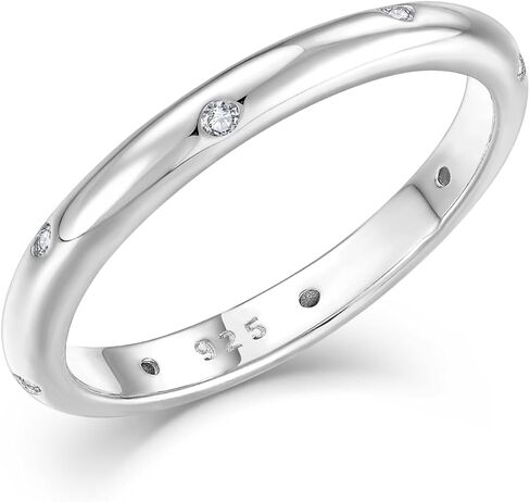 925 Sterling Silver Stackable Rings Cubic Zirconia Band Ring 18K White/Yellow Gold Plated High Polish Pinky Ring Wedding Bands for Women Sizes 5-10 in Saudi Arabia