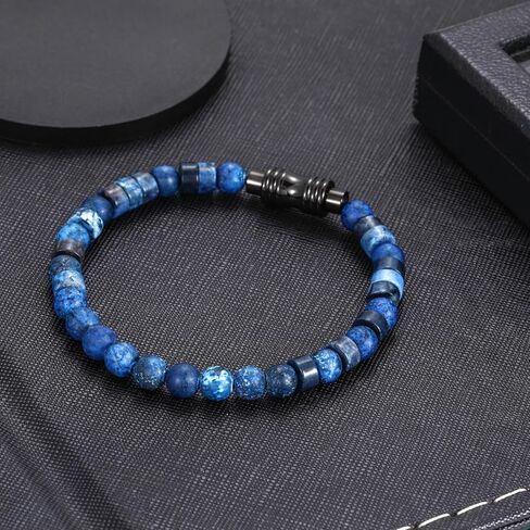 TRUMIUM Beaded Bracelets for Men Women Hematite 6mm Lapis Lazuli Mens Bracelet Gemstone Jewelry for Him 7.5/8.3/9 Inch Length in Saudi Arabia