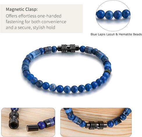 TRUMIUM Beaded Bracelets for Men Women Hematite 6mm Lapis Lazuli Mens Bracelet Gemstone Jewelry for Him 7.5/8.3/9 Inch Length in Saudi Arabia