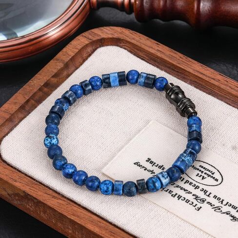 TRUMIUM Beaded Bracelets for Men Women Hematite 6mm Lapis Lazuli Mens Bracelet Gemstone Jewelry for Him 7.5/8.3/9 Inch Length in Saudi Arabia