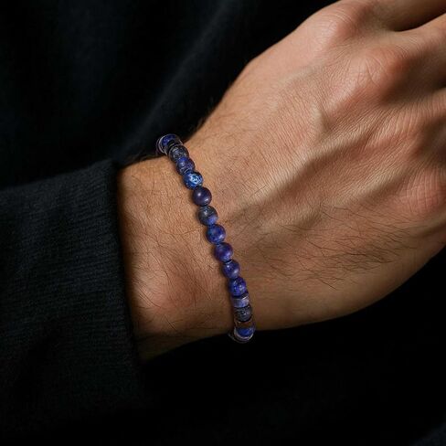TRUMIUM Beaded Bracelets for Men Women Hematite 6mm Lapis Lazuli Mens Bracelet Gemstone Jewelry for Him 7.5/8.3/9 Inch Length in Saudi Arabia
