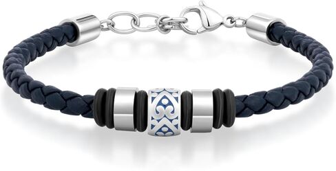 COBI 316L Stainless Steel Bracelets for Men, Thick Thin Cuban Link Chain, Blue Black Grey Beaded Stone, Premium Leather Jewelry with Totem, Franco Chain, Hip Hop Punk Style, Ideal Gift, 7 8 9 Inch in Saudi Arabia