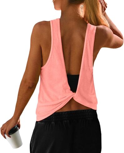 UNIANKIYA Open Back Workout Tops for Women Athletic Backless Tank Tops Sleeveless Gym Running T Shirts Yoga Going Out Tee in Saudi Arabia