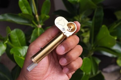 Super Shaka Brass Portable, Longer Stem, Larger Storage Pod than Original Proto, Easy Open Tar Trap Closeable Lid Solid Brass Innovative All-in-One Design Made in Hawaii in Saudi Arabia