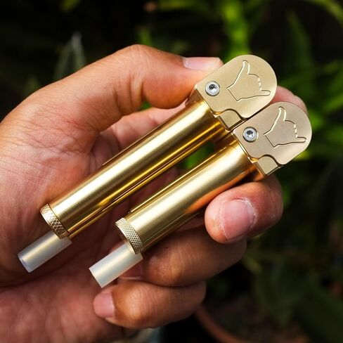 Super Shaka Brass Portable, Longer Stem, Larger Storage Pod than Original Proto, Easy Open Tar Trap Closeable Lid Solid Brass Innovative All-in-One Design Made in Hawaii in Saudi Arabia