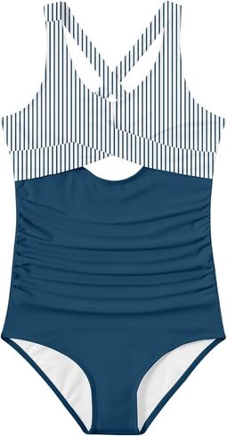 Girl Swimsuit One Piece Cutout Ruched Bathing Suits Adjustable Drawstring Swimwear with Pads Size 9-16 in Saudi Arabia