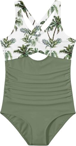 Girl Swimsuit One Piece Cutout Ruched Bathing Suits Adjustable Drawstring Swimwear with Pads Size 9-16 in Saudi Arabia