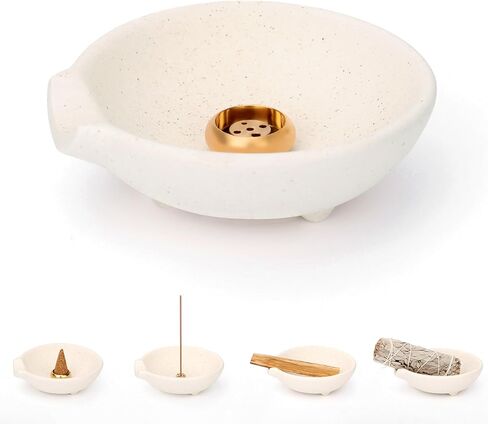 Incense Holder for Sticks Cones Sage Palo Santo 4 in 1 Incense Stick Burner Holder with Ash Catcher Modern Ceramic Incense Burner Bowl for Home Cleansing Meditation in Saudi Arabia