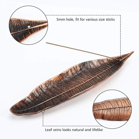 Incense Holder, Leaf Burner, Incense Ash Catcher, Incense Sticks Holder for Counters, Meditation Room, Yoga, Home, Office, Red Copper in Saudi Arabia