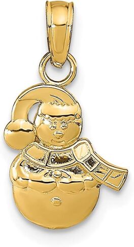 14K Yellow Gold Snowman with Scarf and Hat 2D Pendant (0.62 x 0.36 inches) in Saudi Arabia