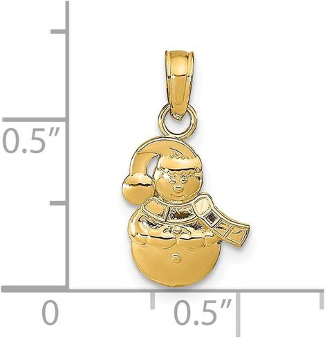 14K Yellow Gold Snowman with Scarf and Hat 2D Pendant (0.62 x 0.36 inches) in Saudi Arabia