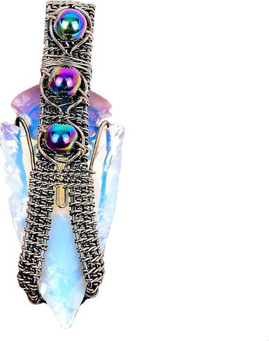 Tanay Gems and Jewels Milky Opal Rough Pendant – Handmade Copper Wire Wrapped Jewelry with Titanium Beads – Dainty Gemstone Pendant Gift for Women & Men in Saudi Arabia