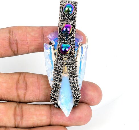 Tanay Gems and Jewels Milky Opal Rough Pendant – Handmade Copper Wire Wrapped Jewelry with Titanium Beads – Dainty Gemstone Pendant Gift for Women & Men in Saudi Arabia