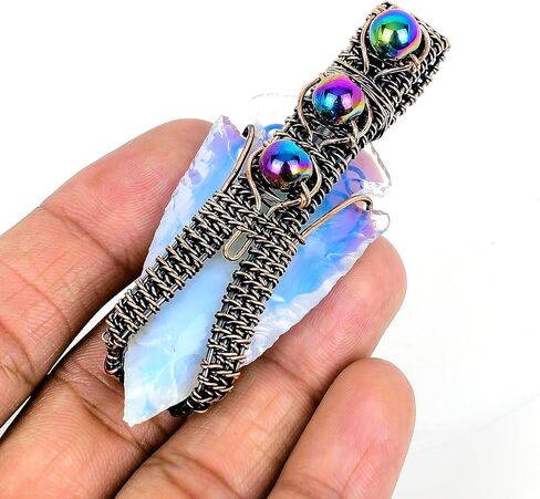 Tanay Gems and Jewels Milky Opal Rough Pendant – Handmade Copper Wire Wrapped Jewelry with Titanium Beads – Dainty Gemstone Pendant Gift for Women & Men in Saudi Arabia