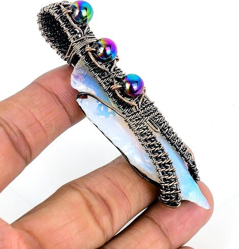 Tanay Gems and Jewels Milky Opal Rough Pendant – Handmade Copper Wire Wrapped Jewelry with Titanium Beads – Dainty Gemstone Pendant Gift for Women & Men in Saudi Arabia