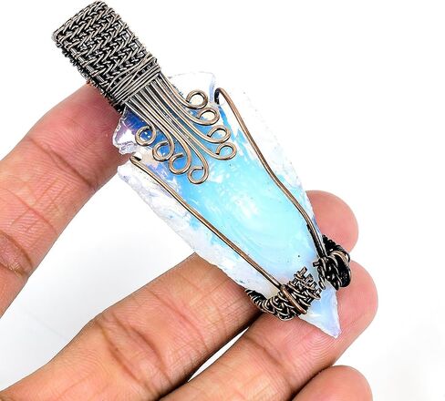 Tanay Gems and Jewels Milky Opal Rough Pendant – Handmade Copper Wire Wrapped Jewelry with Titanium Beads – Dainty Gemstone Pendant Gift for Women & Men in Saudi Arabia