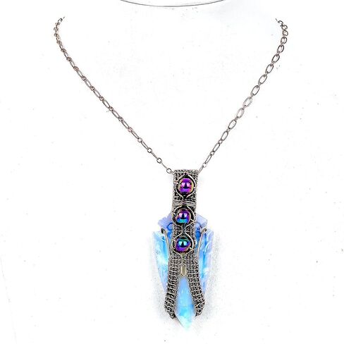Tanay Gems and Jewels Milky Opal Rough Pendant – Handmade Copper Wire Wrapped Jewelry with Titanium Beads – Dainty Gemstone Pendant Gift for Women & Men in Saudi Arabia