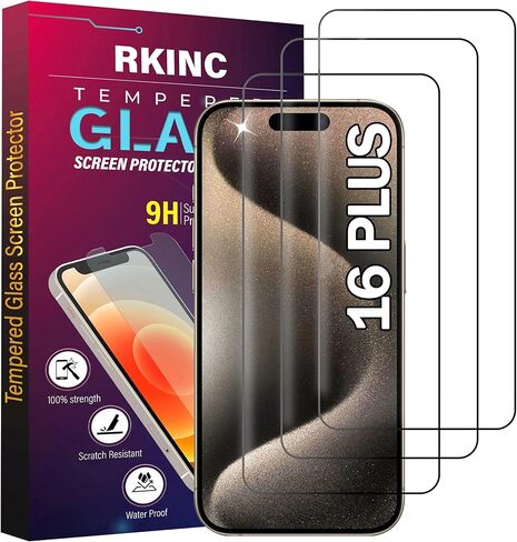 RKINC Screen Protector [3-Pack] for iPhone 16, Tempered Glass Film Screen Protector, 0.33mm [LifetimeWarranty][Bubble-Free][Anti-Scratch][Anti-Shatter] in Saudi Arabia
