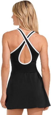 Lands' End Women's Chlorine Resistant Tugless High Neck Swim Dress One Piece Swimsuit in Kuwait