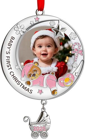 زينة عيد الميلاد الأولى للأطفال 2024 فتاة - زينة إطار صورة عيد الميلاد الأولى الخاصة بي، زينة صور عيد الميلاد الشخصية - هدايا تذكارية لحديثي الولادة لعيد الميلاد الأول للطفل in Kuwait