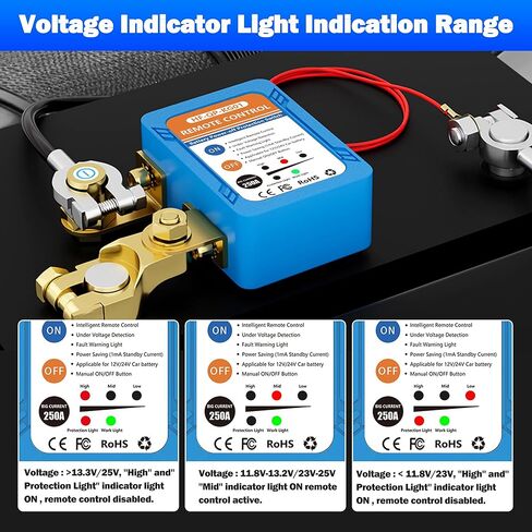 مفتاح اقتل للسيارة ، 250A 12V/24V مفتاح فصل البطارية عن بعد ، ترقية مفتاح قتل الجهد الذكي ، السيارة المضادة للسرقة أوتوماتيكي مفتاح البطارية للبطارية Auto RV ATV Marine Boat in Kuwait