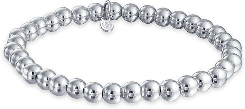 Bling Jewelry Simple Plain Round Stackable .925 Sterling Silver Bead Ball Strand Stretch Bracelet For Women 6 8 10 MM 7.5 8 8.5 9 Inch in Saudi Arabia