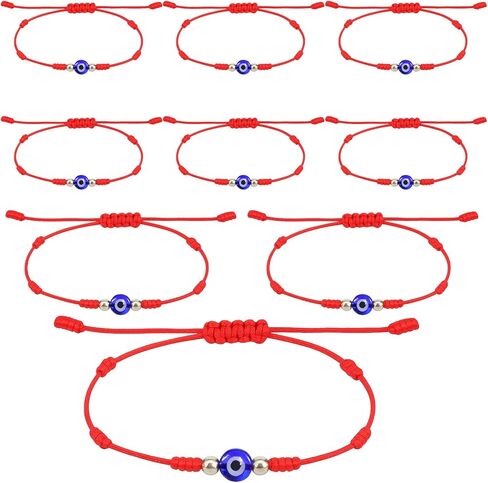 Yolev 9Pcs Evil Eye Bracelets 7 Knot Lucky Bracelets Set Adjustable Red String Bracelet with Gold Beads Handmade Braided Evil Eye Jewelry for Women Men in Saudi Arabia