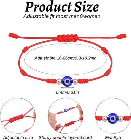Yolev 9Pcs Evil Eye Bracelets 7 Knot Lucky Bracelets Set Adjustable Red String Bracelet with Gold Beads Handmade Braided Evil Eye Jewelry for Women Men in Saudi Arabia