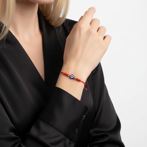 Yolev 9Pcs Evil Eye Bracelets 7 Knot Lucky Bracelets Set Adjustable Red String Bracelet with Gold Beads Handmade Braided Evil Eye Jewelry for Women Men in Saudi Arabia