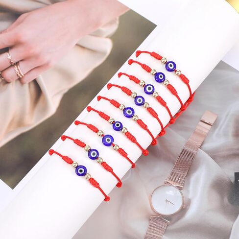 Yolev 9Pcs Evil Eye Bracelets 7 Knot Lucky Bracelets Set Adjustable Red String Bracelet with Gold Beads Handmade Braided Evil Eye Jewelry for Women Men in Saudi Arabia