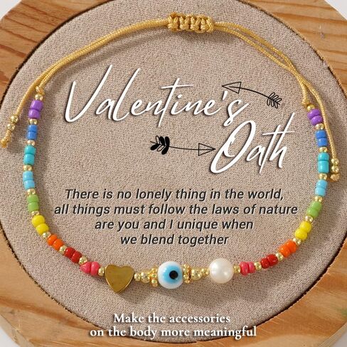 Cute 6Pcs Evil Eye Protection Amulet Lucky Gold Heart Bracelets Set for Women Adjustable Bulk Colorful Beaded Stackable Strand String Prom Friendship Summer Jewelry Gift in Saudi Arabia