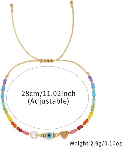 Cute 6Pcs Evil Eye Protection Amulet Lucky Gold Heart Bracelets Set for Women Adjustable Bulk Colorful Beaded Stackable Strand String Prom Friendship Summer Jewelry Gift in Saudi Arabia