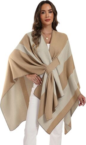 ELLEVEN Womens Elegant Knitted Shawl Wrap – Cozy Open Front Poncho Sweater Soft Cardigan Cape for Fall Winter in Saudi Arabia