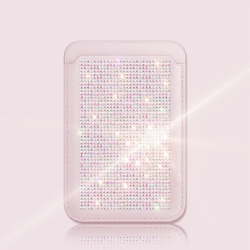 Strong Magnetic Bling Card Holder Wallet Compatible with MagSafe for Women Girls,Leather Wallet with Glitter Rhinestone for iPhone 16/15/14/13/12 Series,Sparkle Magnetic Phone Wallet,Pink in Saudi Arabia