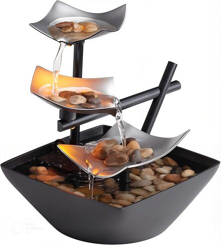 Indoor Tabletop Water Fountain (8.25" Tall) – Soothing Zen Décor with Automatic Pump, Deep Basin & Natural River Rocks for Home, Office, or Bedroom Relaxation in Saudi Arabia