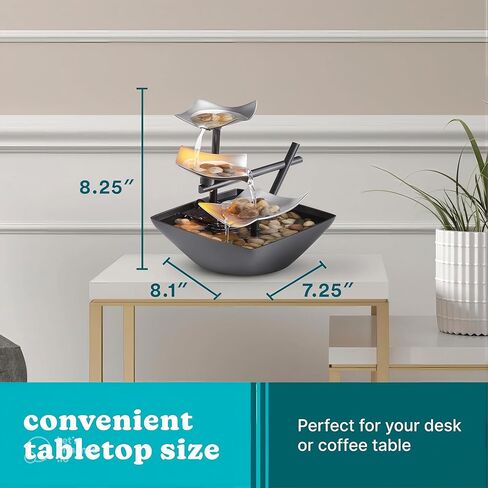 Indoor Tabletop Water Fountain (8.25" Tall) – Soothing Zen Décor with Automatic Pump, Deep Basin & Natural River Rocks for Home, Office, or Bedroom Relaxation in Saudi Arabia