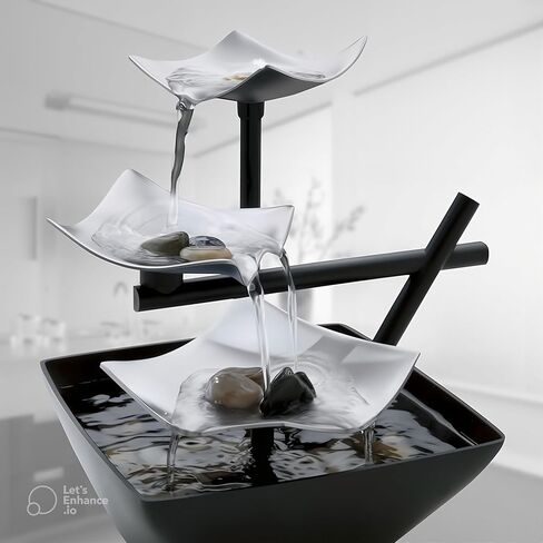 Indoor Tabletop Water Fountain (8.25" Tall) – Soothing Zen Décor with Automatic Pump, Deep Basin & Natural River Rocks for Home, Office, or Bedroom Relaxation in Saudi Arabia