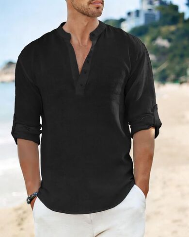 Men's Long Sleeve T-Shirts V-Neck Solid Color Casual Top T-Shirt in Saudi Arabia