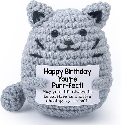 Funny Birthday Gift: Hand - Crocheted Charming Gray Cat - Heartwarming & Thoughtful Artisanal Decor (Birthday Gift) in Saudi Arabia